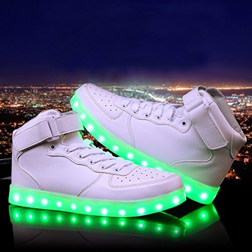 Miss Cutie Women & Men Unisex LED 7 Color Lights Chargable Flashing High Top Fashion Sneakers 41 White
