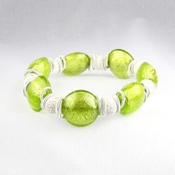 Murano Glass and Sterling Silver Bead Bracelet - Candy Green