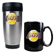 Los Angeles Lakers NBA Stainless Steel Travel Tumbler & Black Ceramic Mug Set - Primary Logo by Great American Products