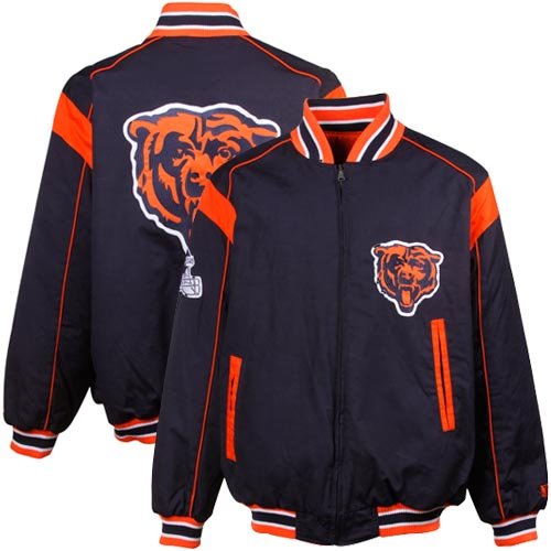 Chicago Bears Navy Blue-Orange Team Varsity Full Zip Reversible Jacket (XXX-Large)