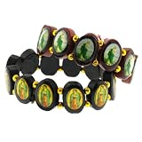 Catholic Saints and Icons - Wooden Religious Bracelets with Religious Figures - Sold as a Pair