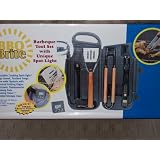 BBQ Brite Barbeque Tool Set with Unique Spot Light and Built-in Digital Cooking Timer by