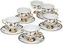 Yedi Houseware Classic Coffee and Tea Floral Espresso Cups and Saucers, Gold, Set of 6