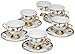 Yedi Houseware Classic Coffee and Tea Floral Espresso Cups and Saucers, Gold, Set of 6