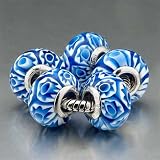 Pugster 5 Blu Flower Murano Glass Beads Fit Pandora Charm Bracelet (include Bracelet)