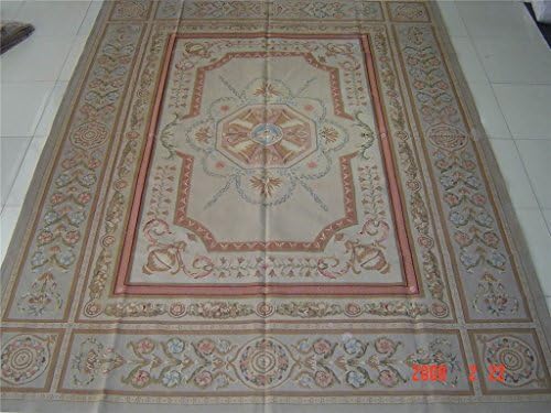 hand woven 9' X 12' Ivory Field Blue Border flat weave aubusson rug