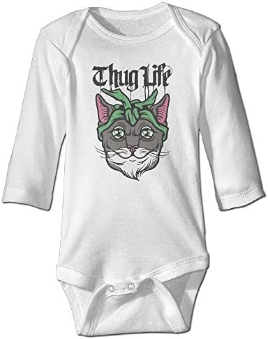 Baby Boy/Girls Thug Life Cat Baby Onesies White Long Sleeve