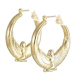 Egyptian Goddess 14k Yellow Gold Plated Hoop Earrings-1.5x1.25 Inches