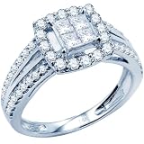 51jLQ7GwgxL. SL160  14k White Gold Princess& Round Diamond Ladies Bridal Ring Engagement (1.05 cttw, H I Color, I1 Clarity)
