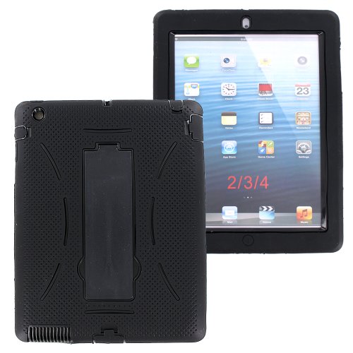iPad Case by KIQ TM Drop Protection Hybrid Heavy Duty Full-Body Protective Case for Apple iPad 2 3 4 with Kickstand and Screen Protector (Black / Black)