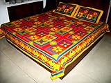 Hand, Block Printed, Multicolored Bedspread Set - Kantha Embroidery - 12