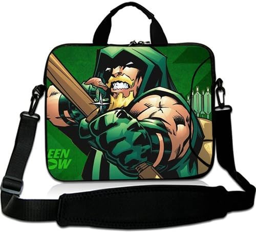 HUADO New Style green arrow more fun comics dc comics Laptop Shoulder Bag Portable Laptop Carrying Bag Twin Sides Patterns Waterproof Canvas Fabric Case for 15 15.6 Inch Laptop