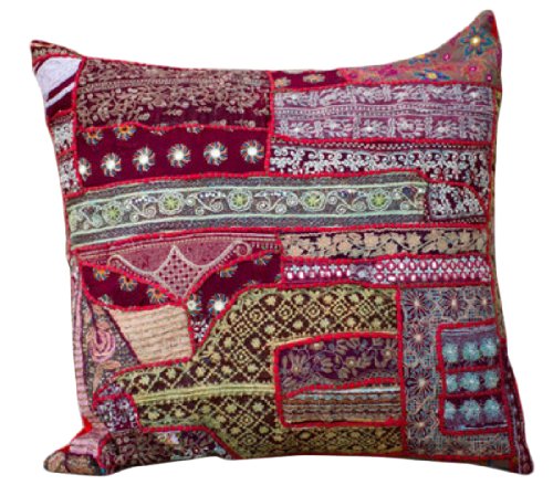 Fair Trade Meditation Floor Cusion Cover - 25x25" (Maroon Multi)