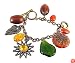 Bracelet - B173 - Assorted Beads and Sun Charm - Charm Style ~ Antique Gold Tone