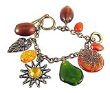 Bracelet - B173 - Assorted Beads and Sun Charm - Charm Style ~ Antique Gold Tone