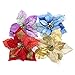 M2cbridge Pack of 6 Glitter Artificial Wedding Christmas Flowers Glitter Poinsettia Christmas Tree Ornaments Dia 9 Inch (Blue)