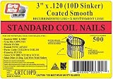 Grip-Rite 10d Sinker - 3-Inch x .120 Vinyl Coated, Smooth Shank, Round Head, 15? Wire-weld Collated, Coil Framing Nails - 500 per tub