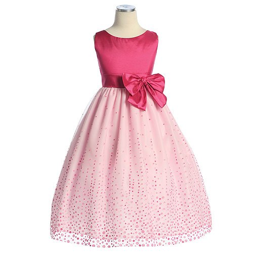 Sweet Kids Girls Fuchsia Dot Taffeta Flower Girl Pageant Dress 2T-12 Inexpensive Flowergirl Gowns