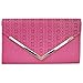 BMC Womens Fuchsia Pink PU Leather Alligator Skin Pattern Perforated Glitter Metal Accent Envelope Flap Clutch Handbag