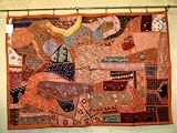 Review   / 40% CLEARANCE SALE ! SUNSET ORANGE BEADED SARI TAPESTRY WALL HANGING INDIA