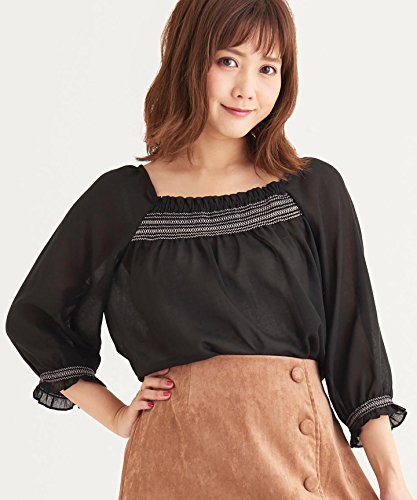 (マジェスティックレゴン) MAJESTIC LEGON Jスモッキング刺繍7分袖ブラウス