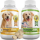Amazing Combo Omega-3 Fish Oil and Probiotics for Dogs - Pure All-Natural Pet Antioxidant - Promotes Shiny Coat, Brain Health, Eliminates Diarrhea Gas and Joint Pain, 120 Tasty Chews x 2