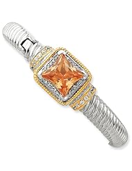 Sterling Silver & Gold-Plated Champagne Cz Hinged Cuff Bangle