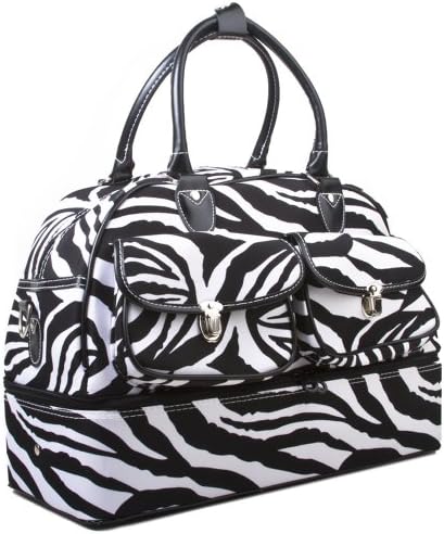 Ever Moda Black Zebra Duffle Bag 17-inch