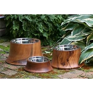Wood acacia dog feeder, natural, small