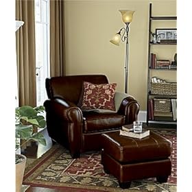 2 PCS Bi-cast Leather Chair and Ottoman Set