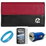 Red & Black Portola Leather Carrying Holster with Fixed Belt-Clip and Magne ....