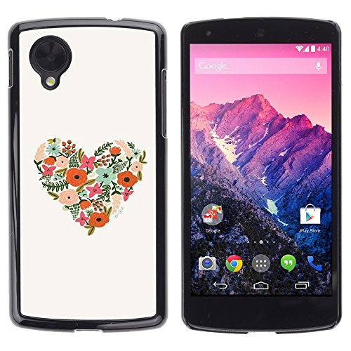 YiPhone /// Premium Slim Snap Back Case Cover Armor Shell - Heart Floral Birds Spring Nature Beige - LG Google Nexus 5 D820 D821