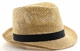D&Y Light Net Pattern Straw Fedora Hat, Brownish Khaki