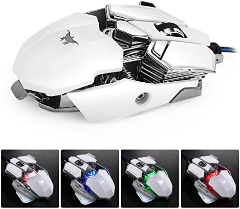 Meicent® 4800 DPI Wired Mice Professional Optical USB Gaming Mouse for pc 10 Programming Buttons LED Optical Nano Ergonomic &amp; Plus Aluminium Base(White)