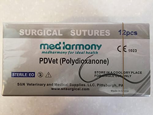 PDVet Veterinary Use Only 75cm size 3-0 one box of 12 suture packets 24mm reverse cutting needle, Monofilament Absorbable Polydioxanone