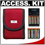 Nikon Coolpix 9618 Red Neoprene Case + 8 AA Batteries Kit for P60, L10, L11, L12, L14, L15  L18 Digital Cameras
