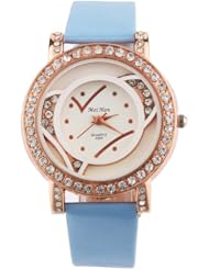 Yesurprise New Quartz Fashion Rose Gold Crystal Case Weave Leather Bracelet Girl Woman Wrist Watch Gift Light Blue