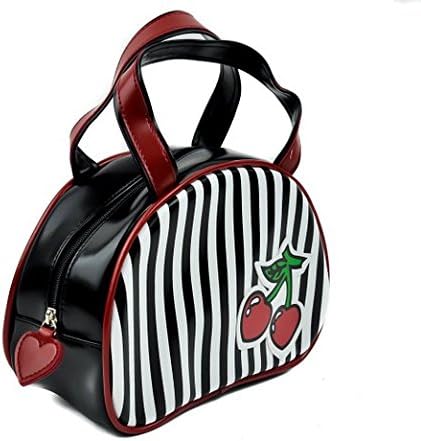 Cherry Stripe Rockabilly Pinup Bowler Bag Punk Goth Style