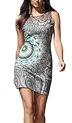 Mesh Sleeveless Polyester/Spandex Floral Print Knee Length Sheath  Dress