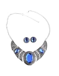 Jewelry: Qiyun (TM) Acrylic Royal Blue Black Tibet Silver Hollow Out Necklace Earrings Jewelry Set - QIYUN.Z