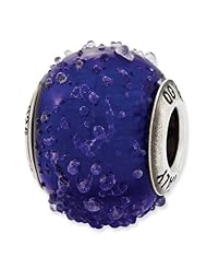 Sterling Silver Reflections Italian Dark Blue Textured Glass Bead