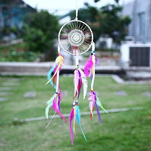 Soledi Dream Catcher Wall Hanging Ornament India Style Car Handmade Flower Dream Catcher Circular Net With feathers Decoration Decor Ornament Craft Gift Colorful