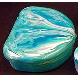 Aqua Green Turquoise Designer Retainer Dental Case Container Box for 1 Denture, Retainer - w MOP stone & label
