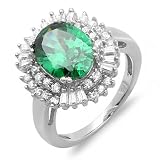 4.50 CT Elegant & Classic Sterling Silver Ladies Round Baguette & Deep Oval Green Emerald Cubic Zirconia CZ Classic Engagement ring 1.02 inch (Available in size 6, 7, 8)