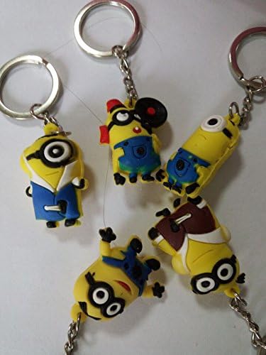 1set(10pcs) Despicable Me 2 Minions Keychain Ring Metal 2015 Latest 3d Eyes Minions Toys Doll Party Pack - Beach Party Dance Party Supplies Decoration Key Chain Bob