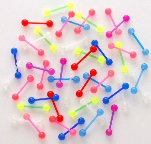 10 Pieces Flexible Acrylic Tongue Ring Assorted Color 14G Piercing Barbells 14 Gauges(1.6~mm) No Duplicates