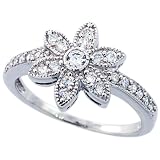 14K White Gold Rhodium Plated Sterling Silver Wedding & Engagement Ring Vintage Style Flower Ring For Women 12MM ( Size 6 to 9)