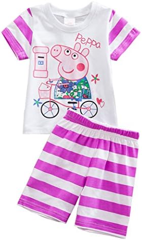 FOTTON Cute Peppa Pig Summer Girls Short T-shirt Pajamas Set (3Y, WHITE)