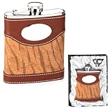 Brown Leather Flask Animal Stripes in Gift Box w/ Funnel