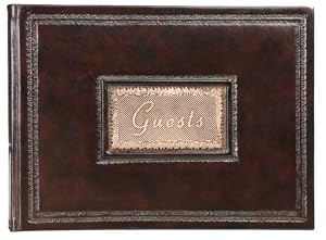 Genuine Italian Leather Guest Book / Journal, Embossed Designs, Gift Boxed, Brown